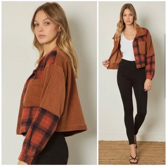 BNWT Cognac plaid and corduroy jacket - Picture 5 of 8